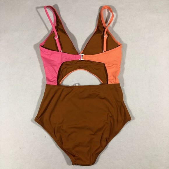 NEW Sanctuary Women Medium Color Block One Piece Swimsuit Pink Brown Orange $119 - Picture 4 of 11